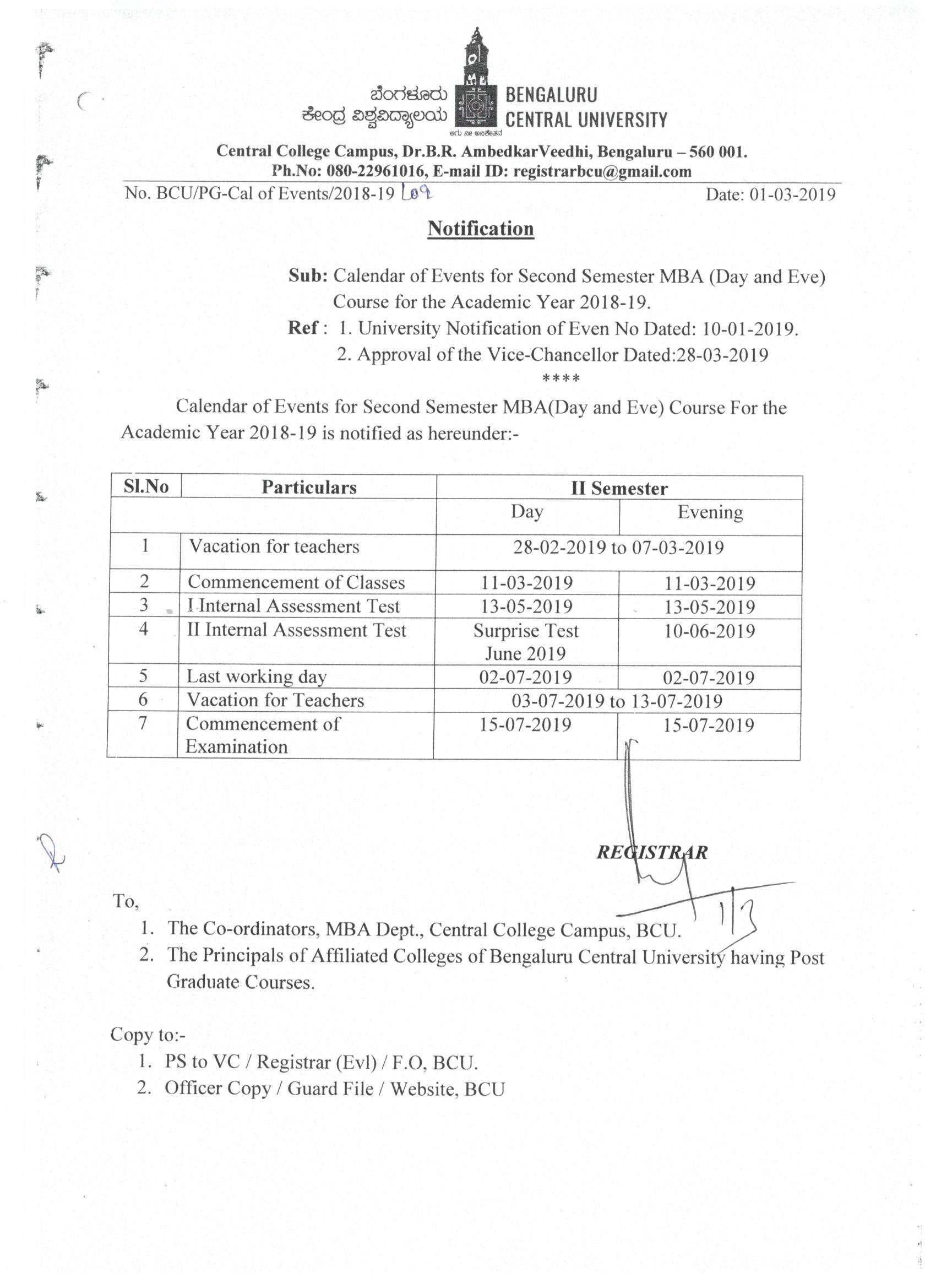 Academics Notifications 2021, 2020, 2019 Bengaluru City University